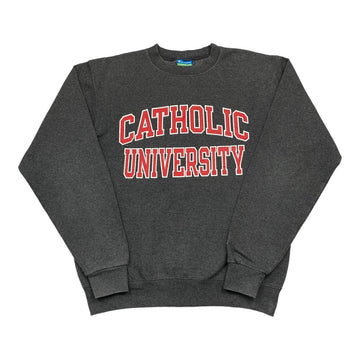 Champion Vintage Dark Grey Catholic University Spellout Sweatshirt