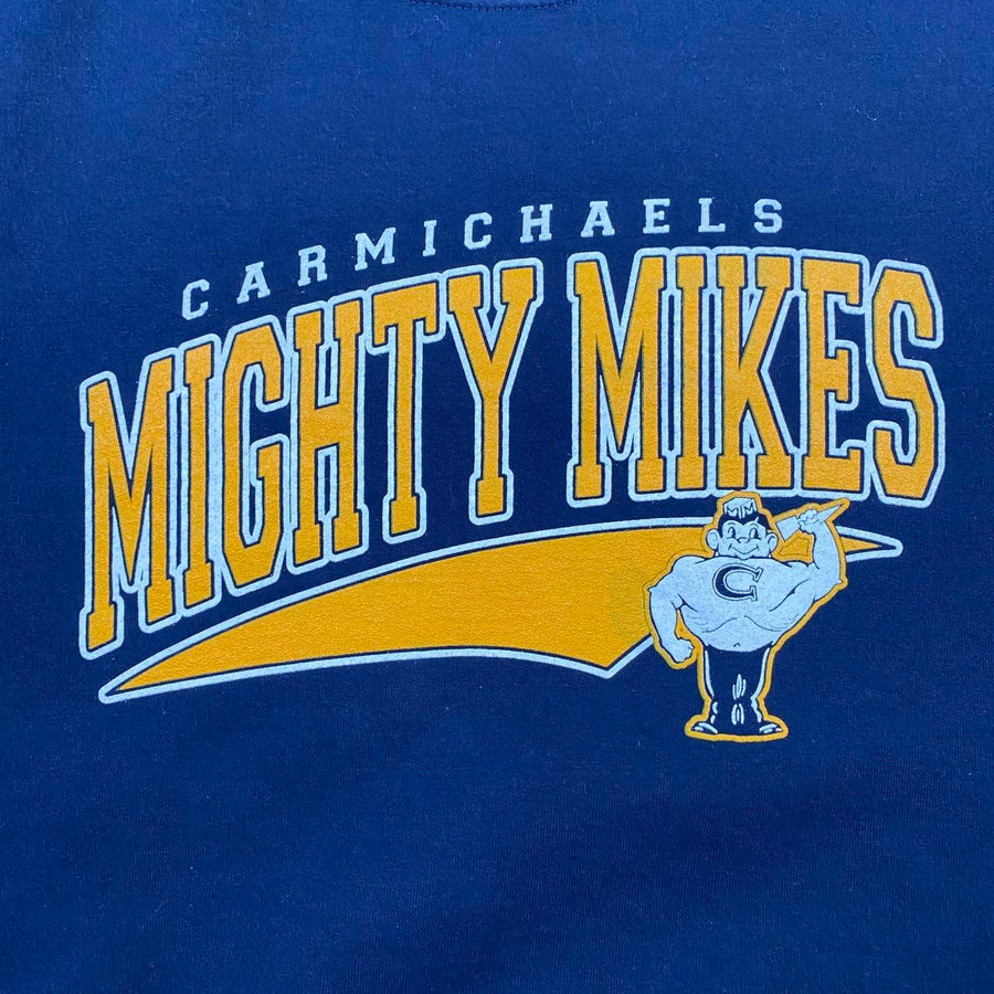 Gildan Vintage Navy Carmichaels Mighty Mikes Spellout Sweatshirt