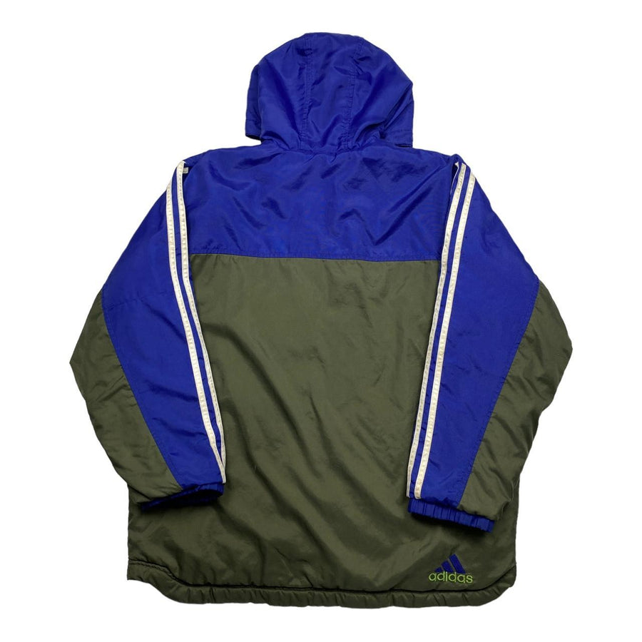 Adidas Vintage Khaki & Blue Retro Zip-Up Padded Hooded Jacket