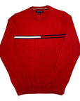 Tommy Hilfiger Vintage Red Fine Knit Jumper with Large Logo to Chest