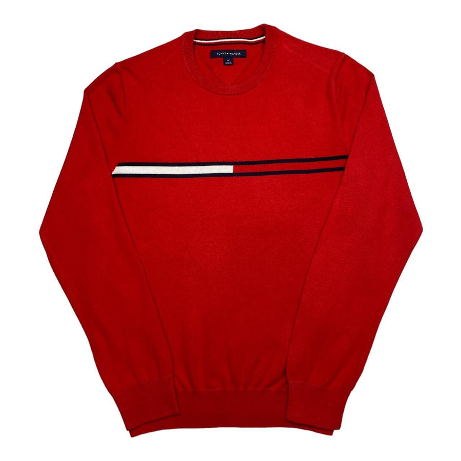 Tommy Hilfiger Vintage Red Fine Knit Jumper with Large Logo to Chest