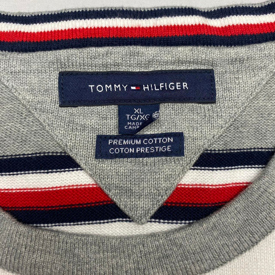 Tommy Hilfiger Vintage Grey & White Fine Knit Striped Jumper