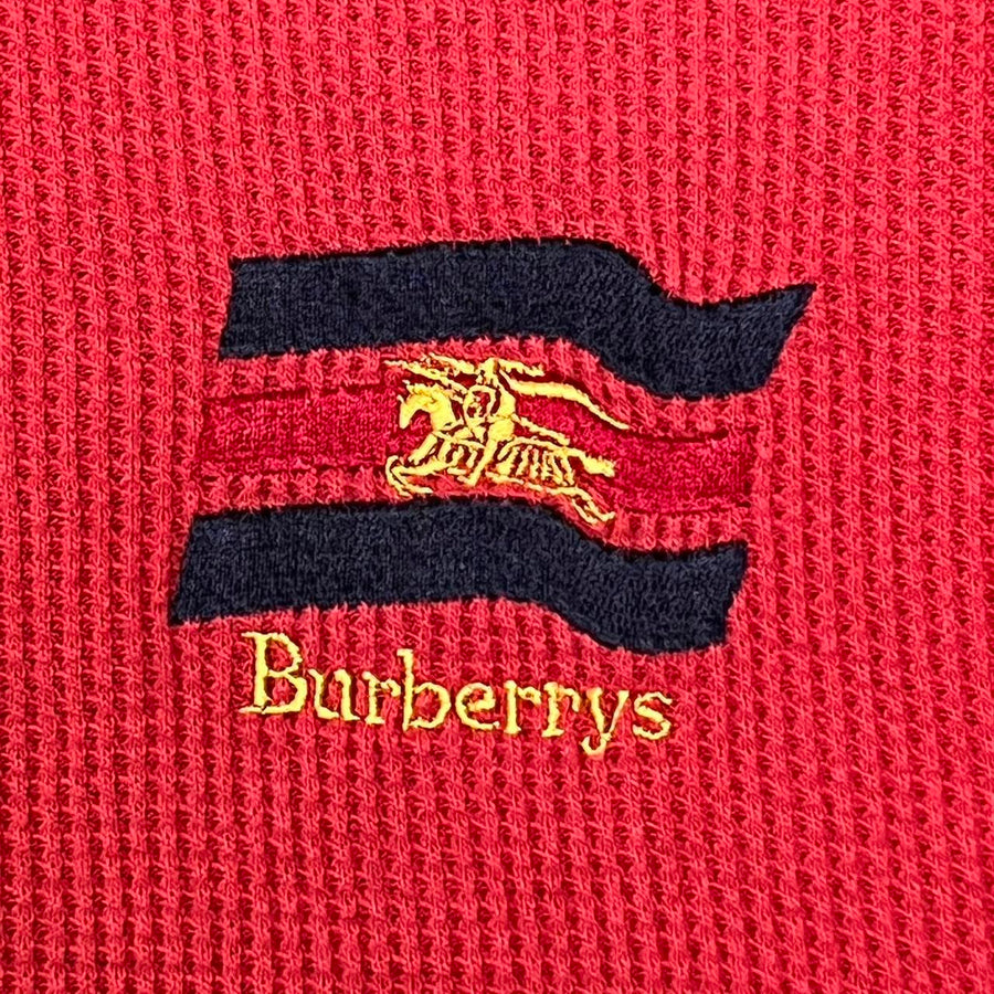 Burberrys Vintage 90s Red Pullover Collared Sweatshirt Jumper