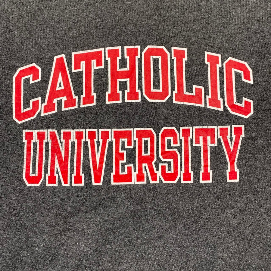 Champion Vintage Dark Grey Catholic University Spellout Sweatshirt