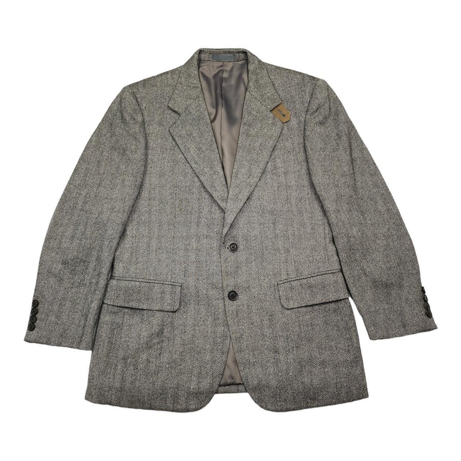 Burberrys Vintage Grey Herringbone Wool & Cashmere Button Up Blazer