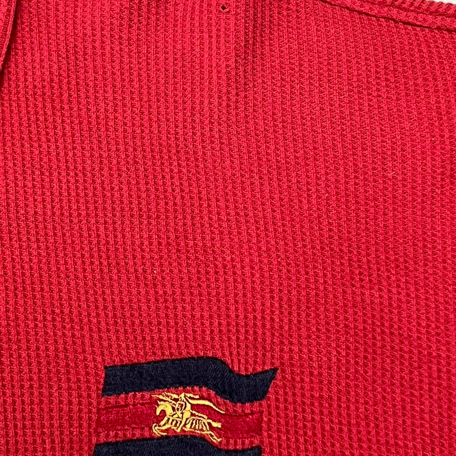 Burberrys Vintage 90s Red Pullover Collared Sweatshirt Jumper