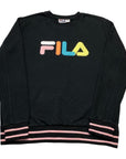 Fila Vintage Black Sweathshirt with Mulit-Coloured Spellout to Chest