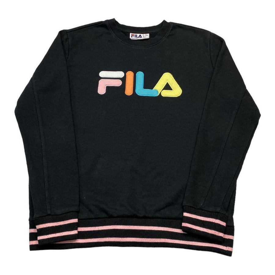 Fila Vintage Black Sweathshirt with Mulit-Coloured Spellout to Chest