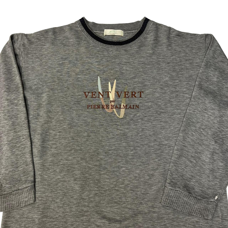 Pierre Balmain Vent Vert Vintage 90s Grey Crew Neck Spellout Sweatshirt Jumper