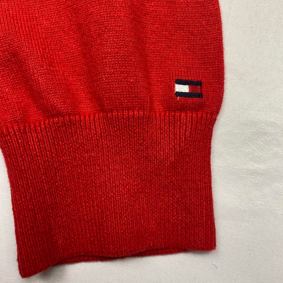 Tommy Hilfiger Vintage Red Fine Knit Jumper with Large Logo to Chest