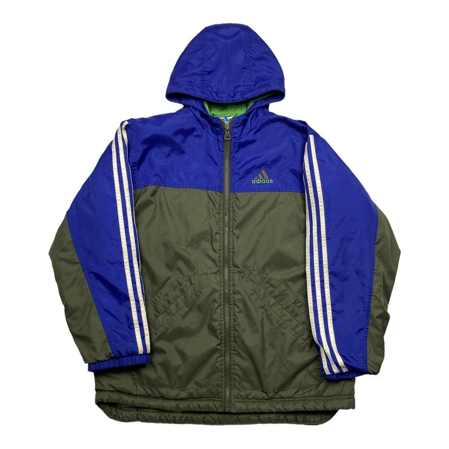 Adidas Vintage Khaki & Blue Retro Zip-Up Padded Hooded Jacket