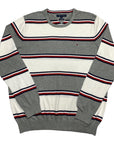 Tommy Hilfiger Vintage Grey & White Fine Knit Striped Jumper