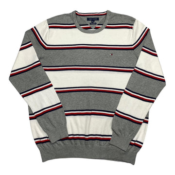Tommy Hilfiger Vintage Grey & White Fine Knit Striped Jumper